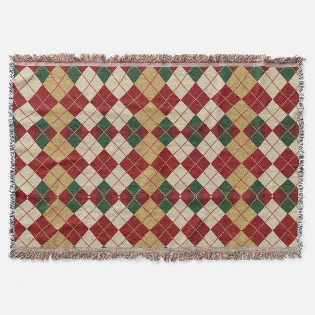 Classic, Christmas/winter argyle patterned Throw Blanket (Front)