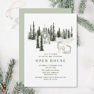 Classic Christmas Winter Forest Holiday Open House Invitation