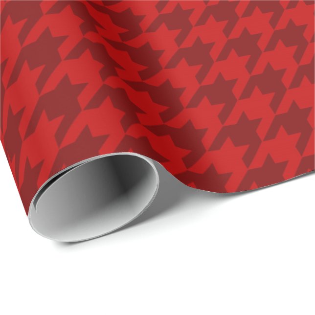Classic Christmas Wrap Houndstooth Red Burgundy Wrapping Paper (Roll Corner)