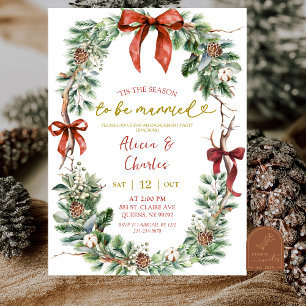Classic Christmas Wreath Engagement Party Invitation