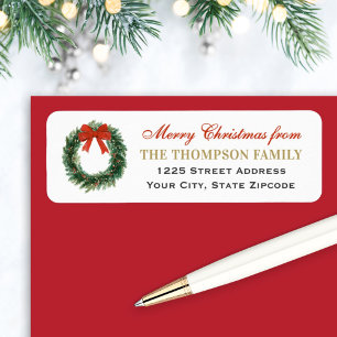 Classic Christmas Wreath Family Return Address Label