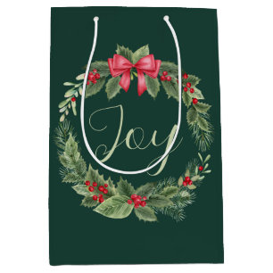Classic Christmas Wreath Green Joy Medium Gift Bag