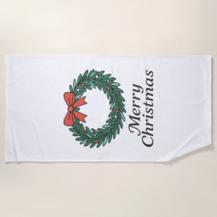 Classic Christmas Wreath – Minimalist Merry Christ Beach Towel