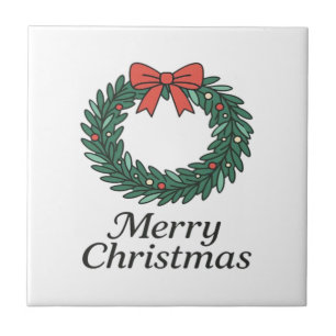 Classic Christmas Wreath – Minimalist Merry Christ Ceramic Tile