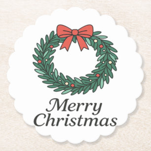 Classic Christmas Wreath – Minimalist Merry Christ Paper Coaster