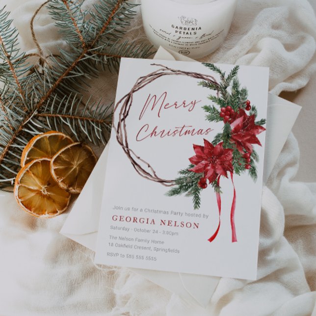 Classic Christmas Wreath Modern Christmas Party Invitation (Creator Uploaded)