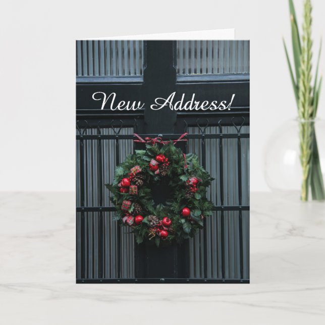 Classic Christmas wreath new address Holiday Card (Front)