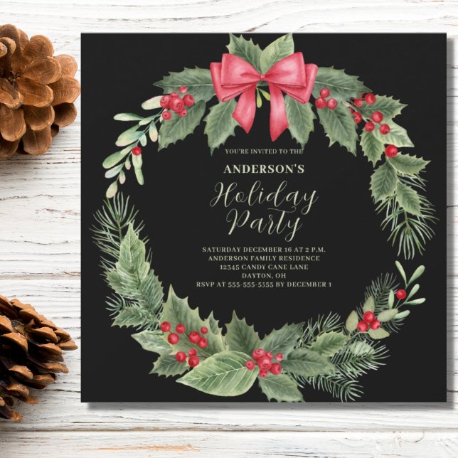 Classic Christmas Wreath Party Invitation (Creator Uploaded)