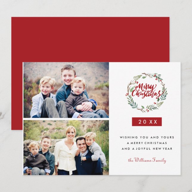 Classic Christmas Wreath Two Photos Holidays Invitation (Front/Back)