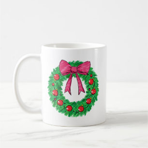 Classic Christmas Wreath with Bow Coffee Mug