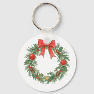 Classic Christmas Wreath with Bow for Decor Lovers Key Ring