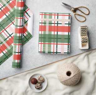 Classic Christmass Red Green and White plaid Wrapping Paper