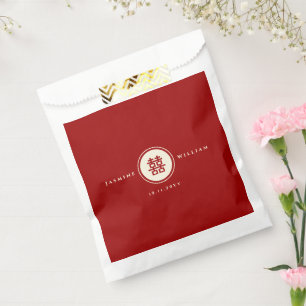 Classic Circle Double Happiness Chinese Wedding Favour Bag
