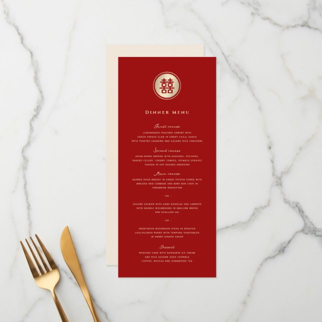 Classic Circle Double Happiness Chinese Wedding Menu (Front/Back In Situ)