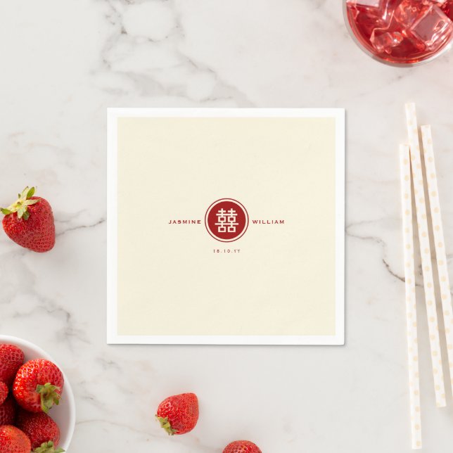 Classic Circle Double Happiness Chinese Wedding Napkin (Insitu)
