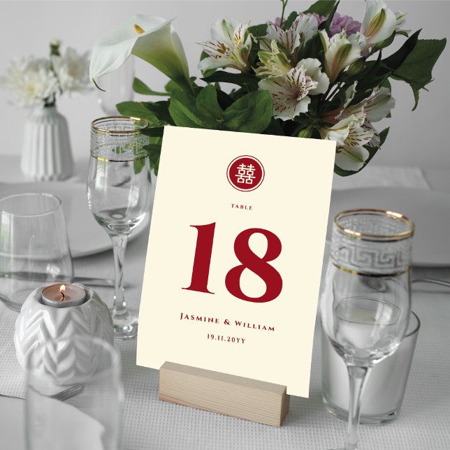 Classic Circle Double Happiness Chinese Wedding Table Number (Creator Uploaded)