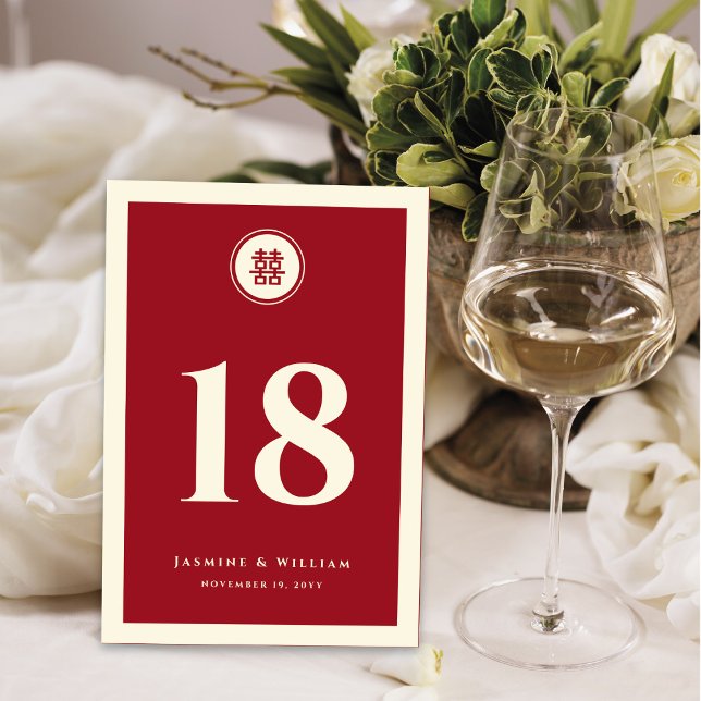Classic Circle Double Happiness Chinese Wedding Table Number (Creator Uploaded)