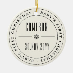 Classic Circle Stamped Seal Baby's First Christmas Ceramic Ornament