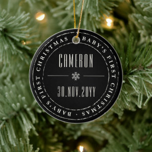 Classic Circle Stamped Seal Baby's First Christmas Ceramic Ornament
