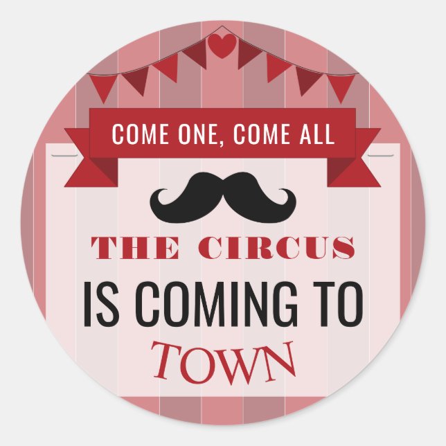 Classic Circus Poster Children's Birthday Party Round Sticker (Front)