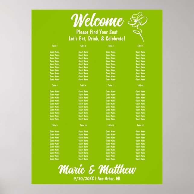Classic Citrus Green Floral Wedding Seating Chart (Front)