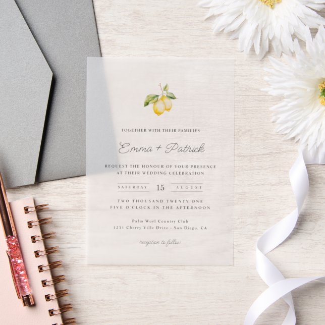Classic Citrus Lemon Summer Wedding Vellum Invitations (Wedding)