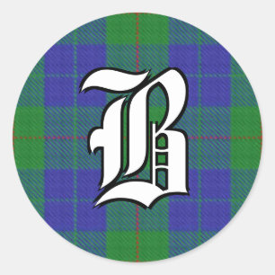 Classic Clan Barclay Hunting Tartan Monogram Round Sticker