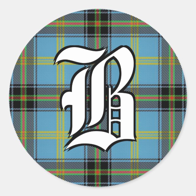 Classic Clan Bell Tartan Monogram Round Sticker (Front)