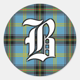 Classic Clan Bell Tartan Monogram Round Sticker