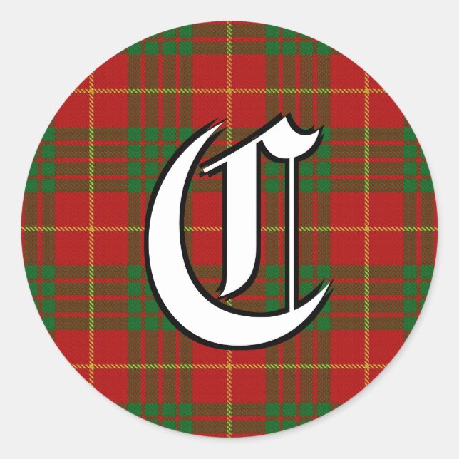 Classic Clan Cameron Tartan Monogram Round Sticker (Front)