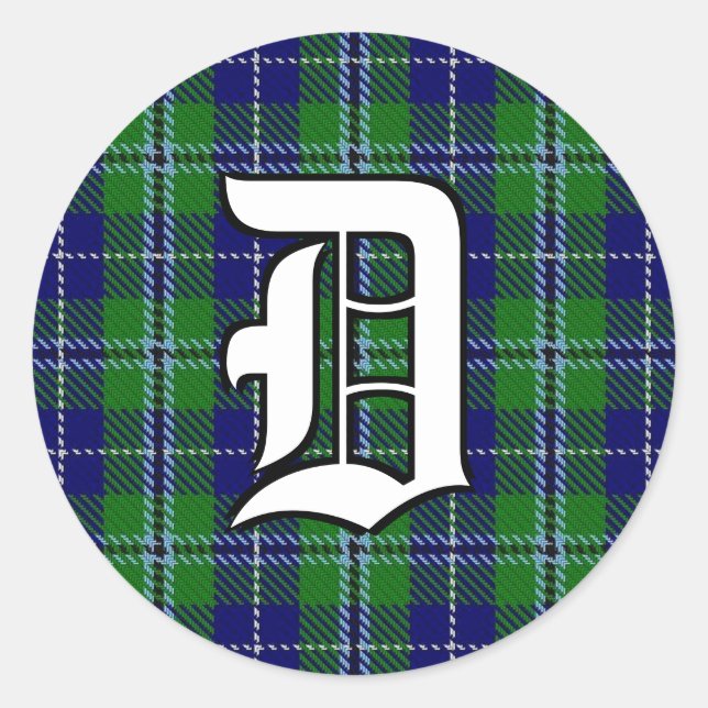 Classic Clan Douglas Tartan Monogram Round Sticker (Front)
