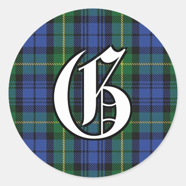 Classic Clan Gordon Tartan Monogram Round Sticker (Front)