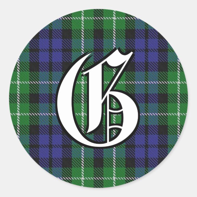 Classic Clan Graham Tartan Monogram Round Sticker (Front)