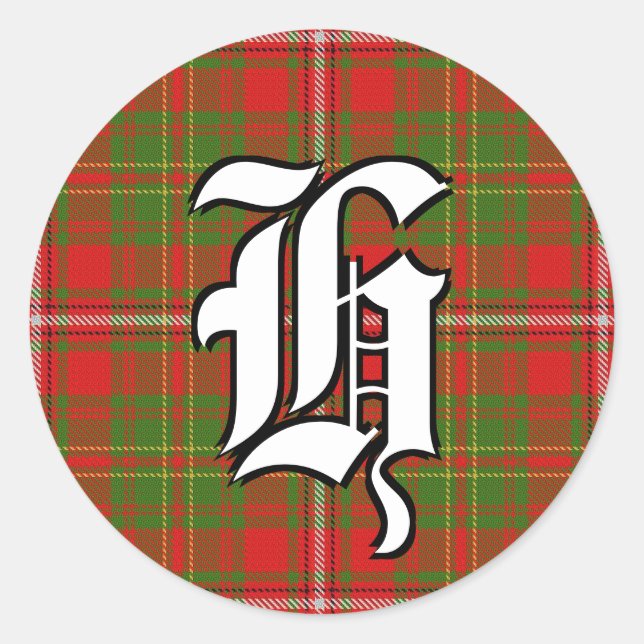 Classic Clan Hay Tartan Monogram Round Sticker (Front)