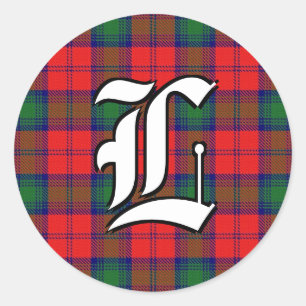 Classic Clan Lindsay Red and Green Tartan Monogram Round Sticker