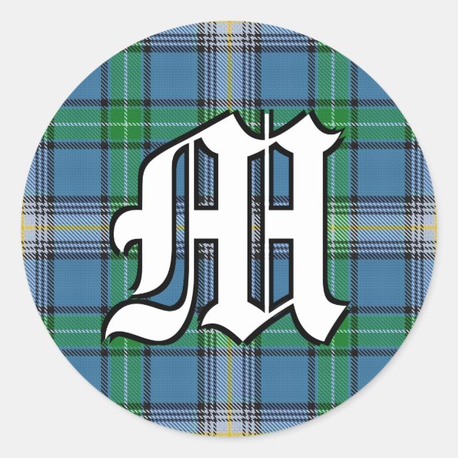 Classic Clan MacDowall Tartan Monogram Round Sticker (Front)