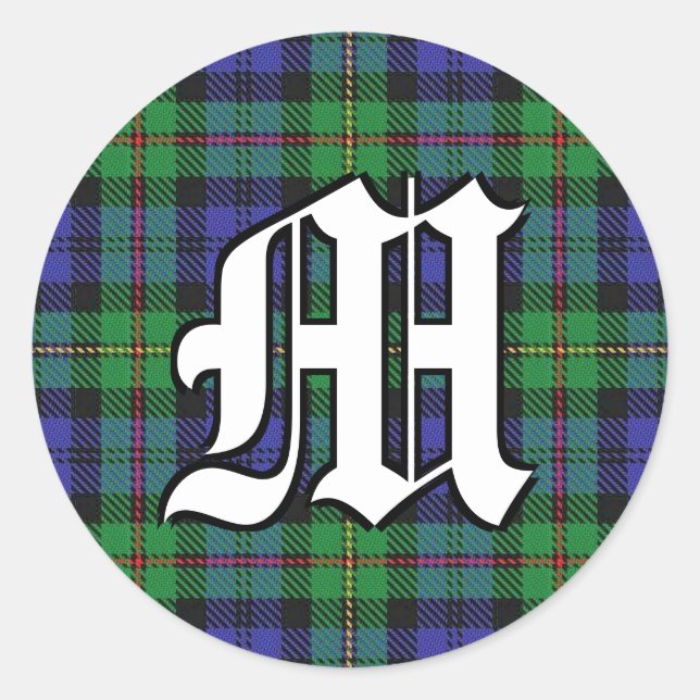 Classic Clan MacEwen Tartan Monogram Round Sticker (Front)