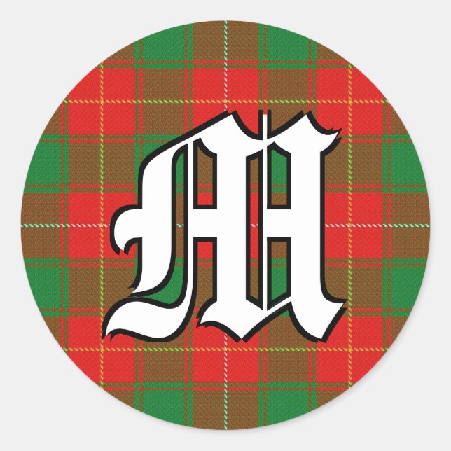 Classic Clan MacFie Tartan Monogram Round Sticker (Front)