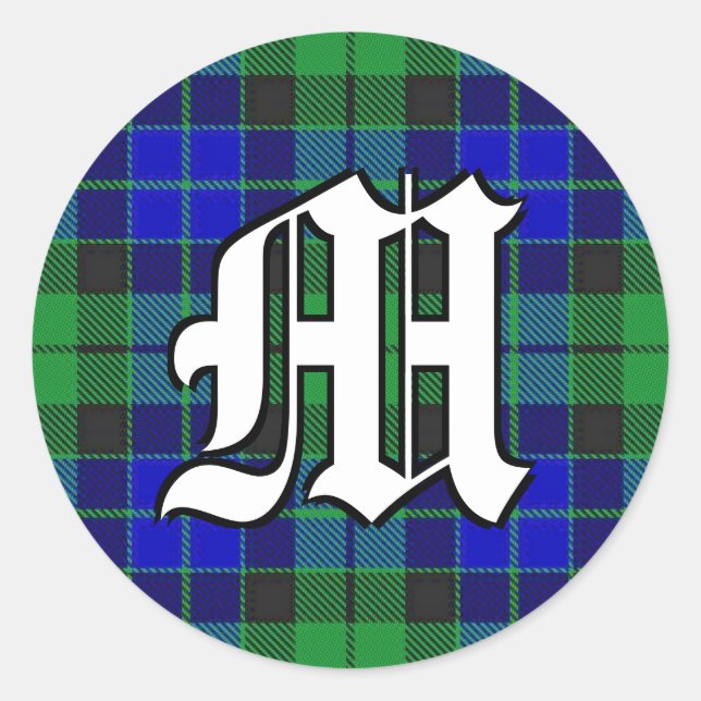 Classic Clan MacKay Tartan Monogram Round Sticker (Front)
