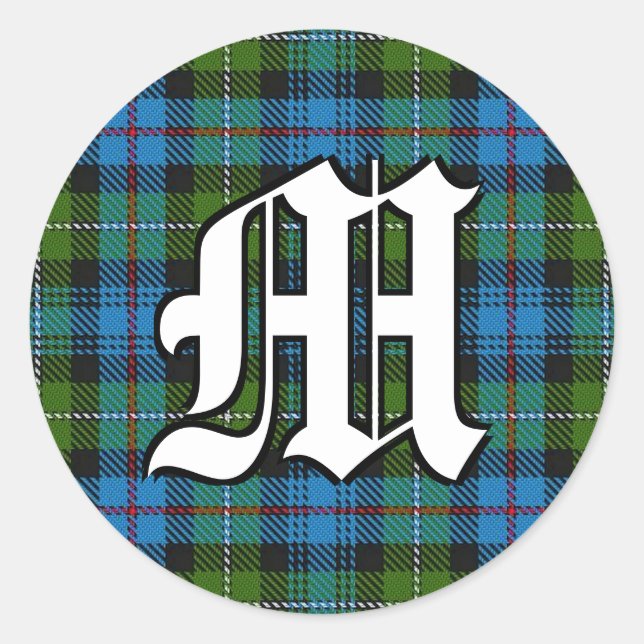 Classic Clan MacKenzie Tartan Monogram Round Sticker (Front)
