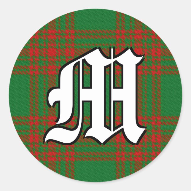 Classic Clan Menzies Red and Green Tartan Monogram Round Sticker (Front)
