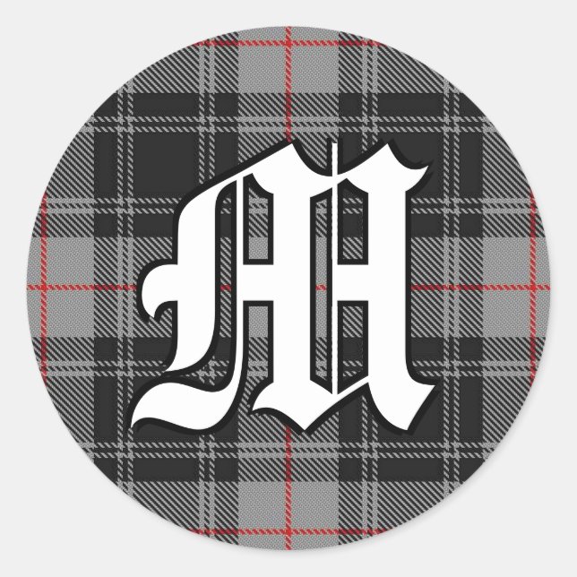 Classic Clan Moffat Tartan Monogram Classic Round Sticker (Front)