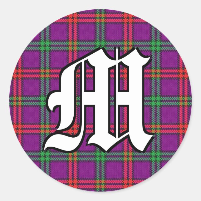 Classic Clan Montgomery Tartan Monogram Round Sticker (Front)