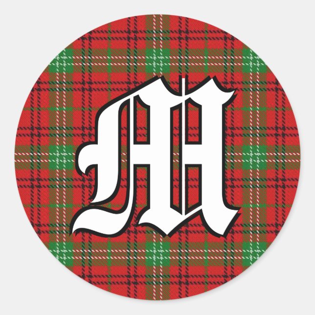 Classic Clan Morrison Tartan Monogram Round Sticker (Front)