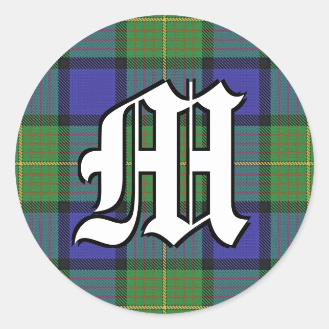 Classic Clan Muir Tartan Monogram Classic Round Sticker (Front)