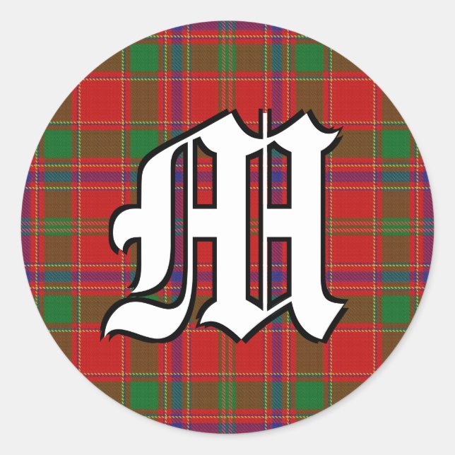 Classic Clan Munro Tartan Monogram Round Sticker (Front)