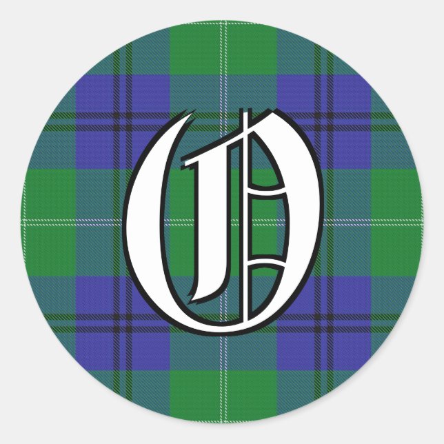 Classic Clan Oliphant Tartan Monogram Round Sticker (Front)
