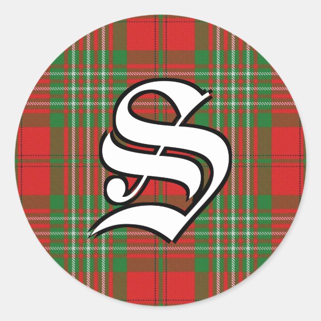 Classic Clan Scott Tartan Monogram Round Sticker (Front)