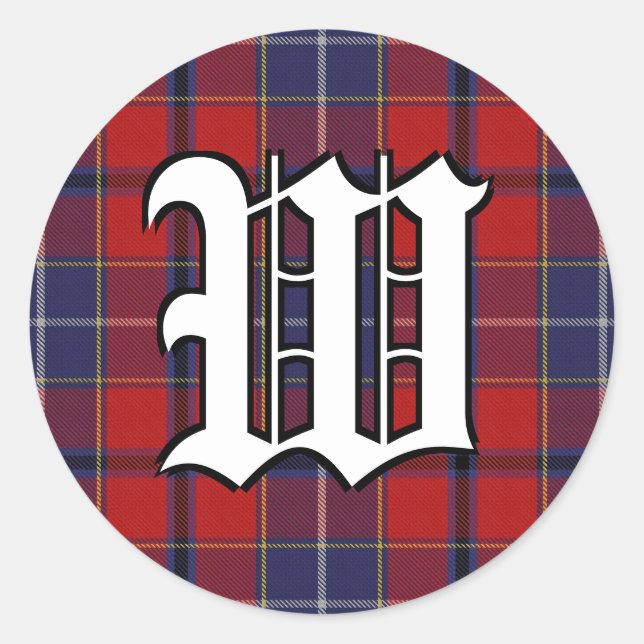 Classic Clan Wishart Tartan Monogram Classic Round Sticker (Front)
