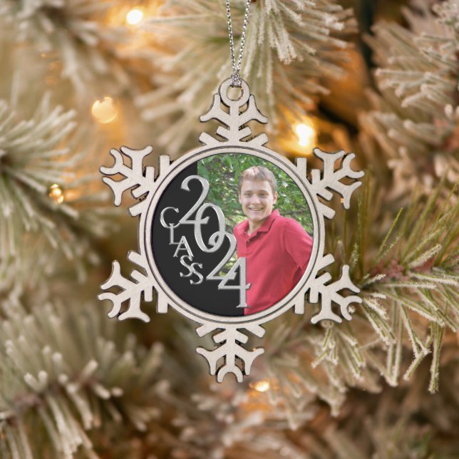 Classic Class of 2024 Graduation Photo Snowflake Pewter Christmas Ornament (Tree)